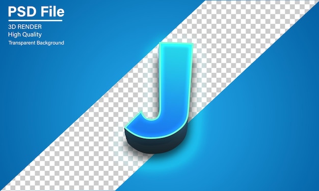 Alfabeto 3D letra J Neón azul aislado sobre un fondo transparente