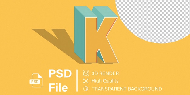Alfabeto 3D letra K Color amarillo aislado sobre un fondo transparente