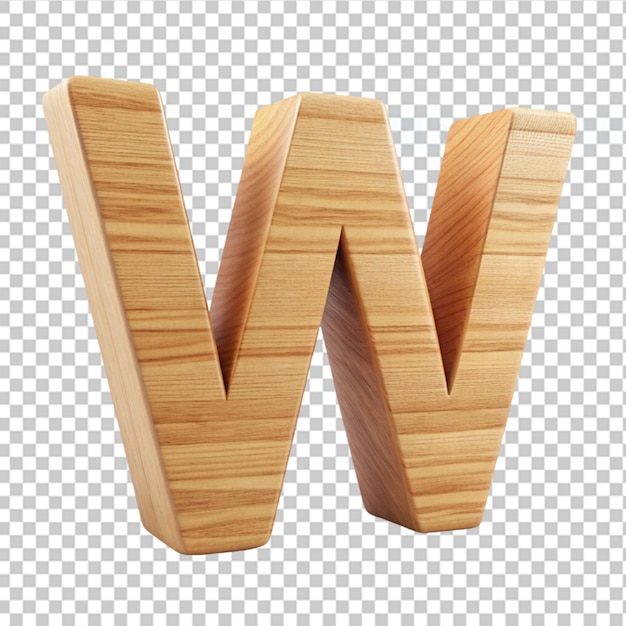 PSD alfabeto 3d letra de madera w sobre un fondo transparente