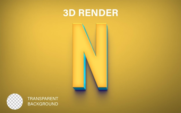Alfabeto 3D letra N Color amarillo y azul aislado en fondo transparente