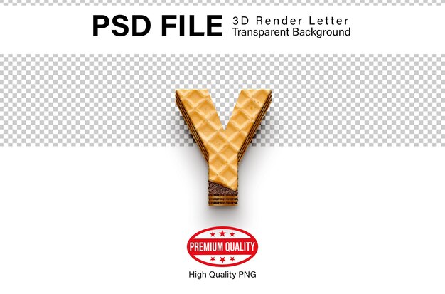 Alfabeto 3D letra Y oblea biscoito renderizado aislado en fondo transparente
