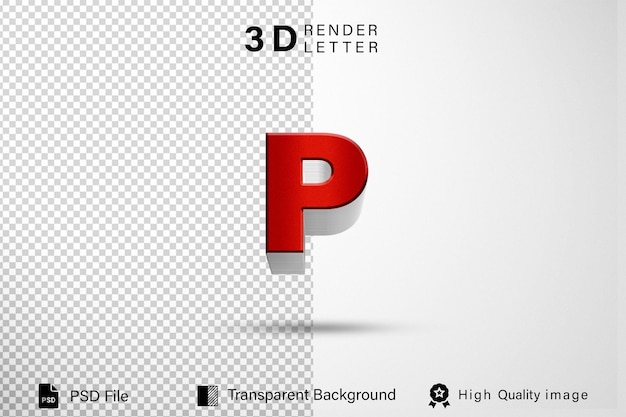 Alfabeto 3D letra P color metal rojo aislado en fondo transparente