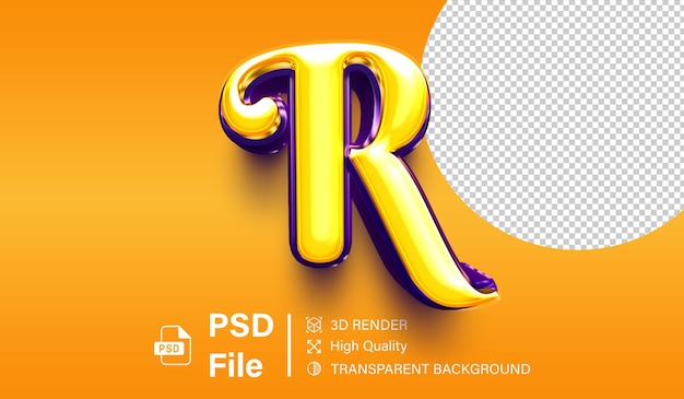 Alfabeto 3D letra R Color amarillo brillante y púrpura aislado sobre un fondo transparente