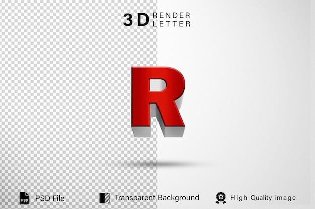 Alfabeto 3D letra R cor de metal vermelho isolado em fundo transparente