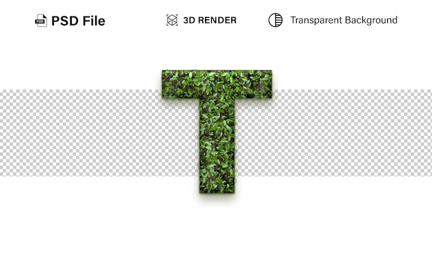 Alfabeto 3D letra T efeito de grama isolado em fundo transparente