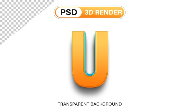 Alfabeto 3D letra U gradiente naranja con azul aislado en fondo transparente