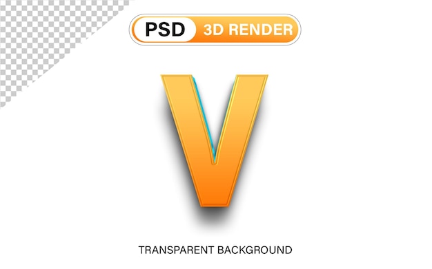 Alfabeto 3D letra V gradiente naranja con azul aislado en fondo transparente