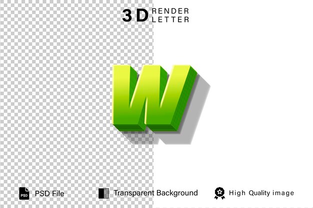 Alfabeto 3D letra W verde con color limón aislado en fondo transparente