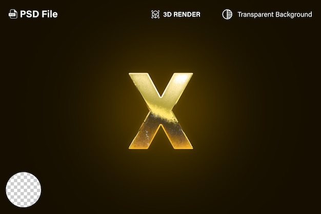 Alfabeto 3D letra X efeito dourado isolado em fundo transparente