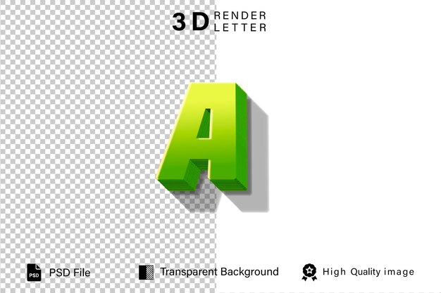 Alfabeto 3D letraA verde con color limón aislado en un fondo transparente