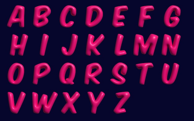 PSD alfabeto 3d letras inflables rosas diseño espacial espacio exterior alfabeto galáctico