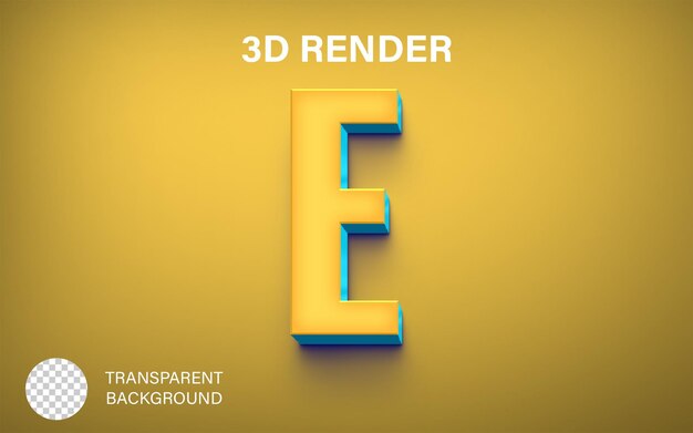 Alfabeto 3D lettera E colore giallo e blu isolato su sfondo trasparente