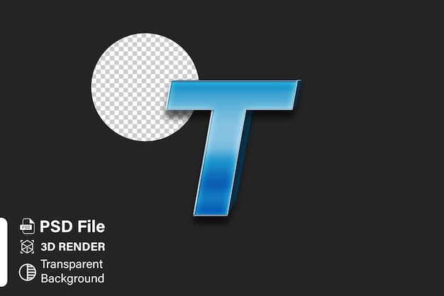 Alfabeto 3D lettera T gradiente blu brillante isolato su sfondo trasparente