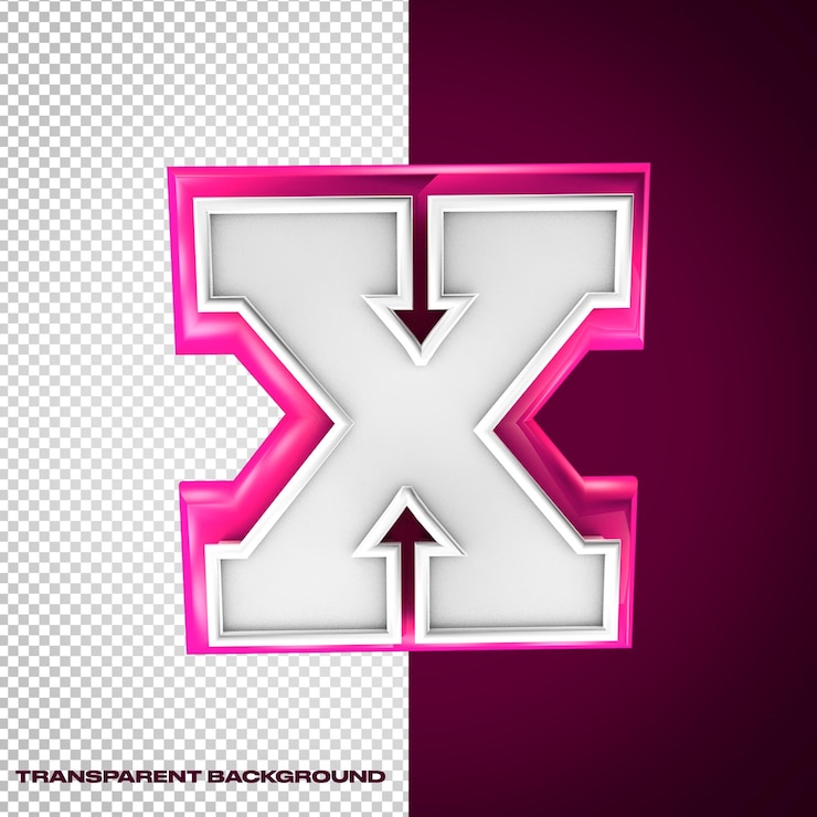 PSD alfabeto 3d lettera x con colori rosa e bianco