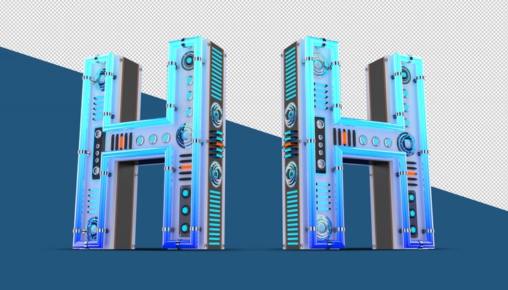 PSD alfabeto 3d con neón azul y efecto de luz de neón.