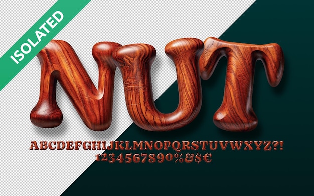 Alfabeto 3D de nuez de madera sin fondo