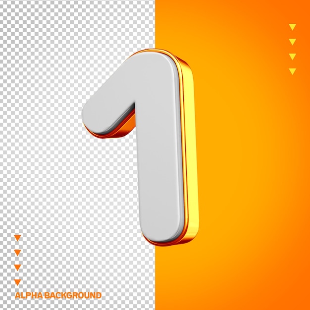 Alfabeto 3D número 1 blanco con naranja