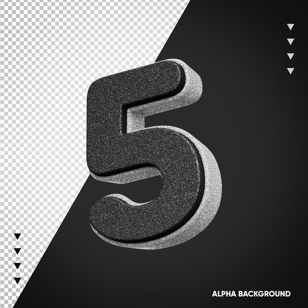 Alfabeto 3D numero 5 bianco con nero
