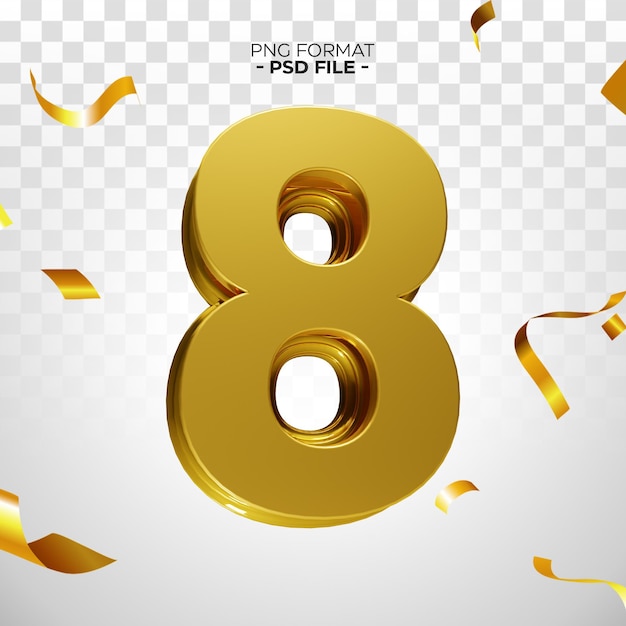 Alfabeto 3D numero 8 con colore oro luccicante