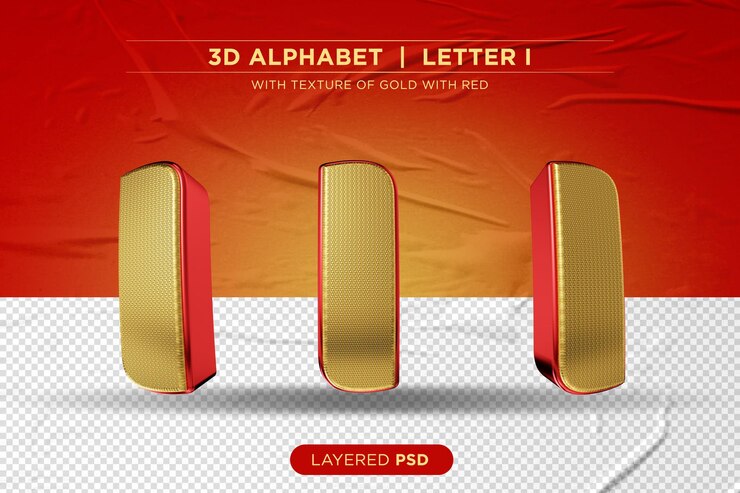 PSD alfabeto 3d rojo con letra dorada i