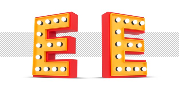 Alfabeto 3d stile Broadway con lampadina, rendering 3d