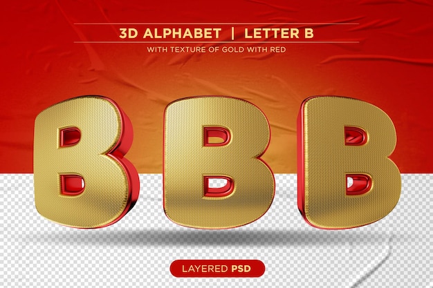 PSD alfabeto 3d vermelho com letra dourada b