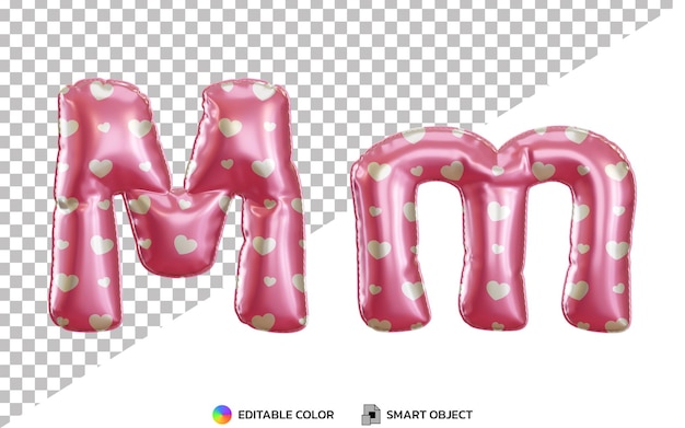 Alfabeto a palloncino in lamina di elio rosa lettera m 3d per san valentino, maiuscolo e minuscolo