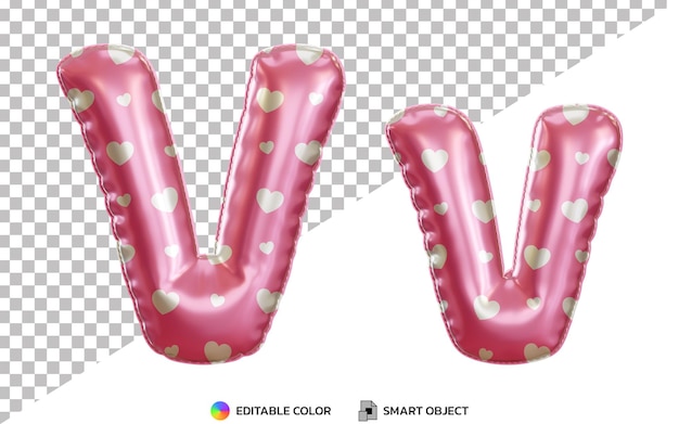 Alfabeto a palloncino in lamina di elio rosa lettera v 3d con motivo d'amore per san valentino, maiuscolo e minuscolo