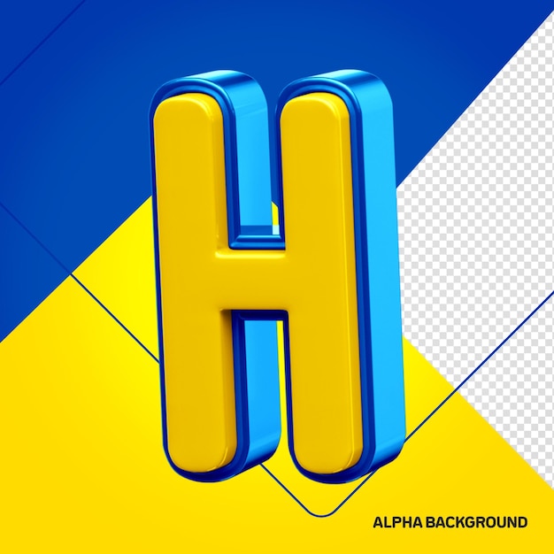 PSD alfabeto amarelo com letra 3d azul h