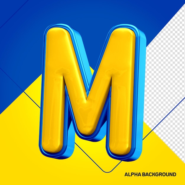 PSD alfabeto amarelo com letra 3d azul m