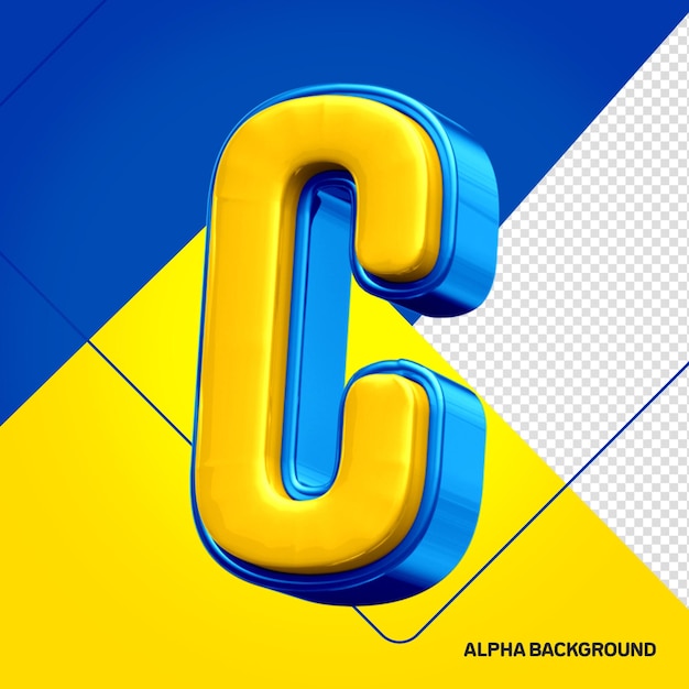 Alfabeto Amarelo com Letra C 3D Azul