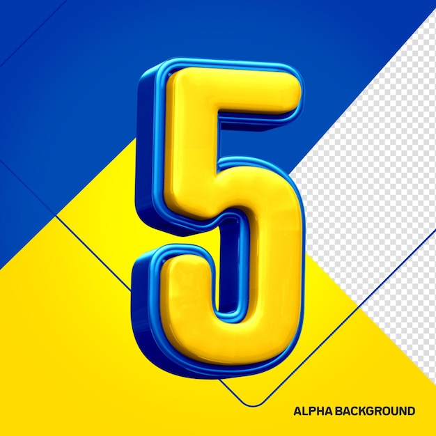 Alfabeto amarillo con el número 5 3D azul