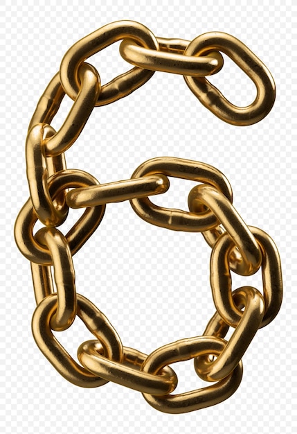 Alfabeto de cadena de oro número 6 aislado en transparente, ilustración 3d