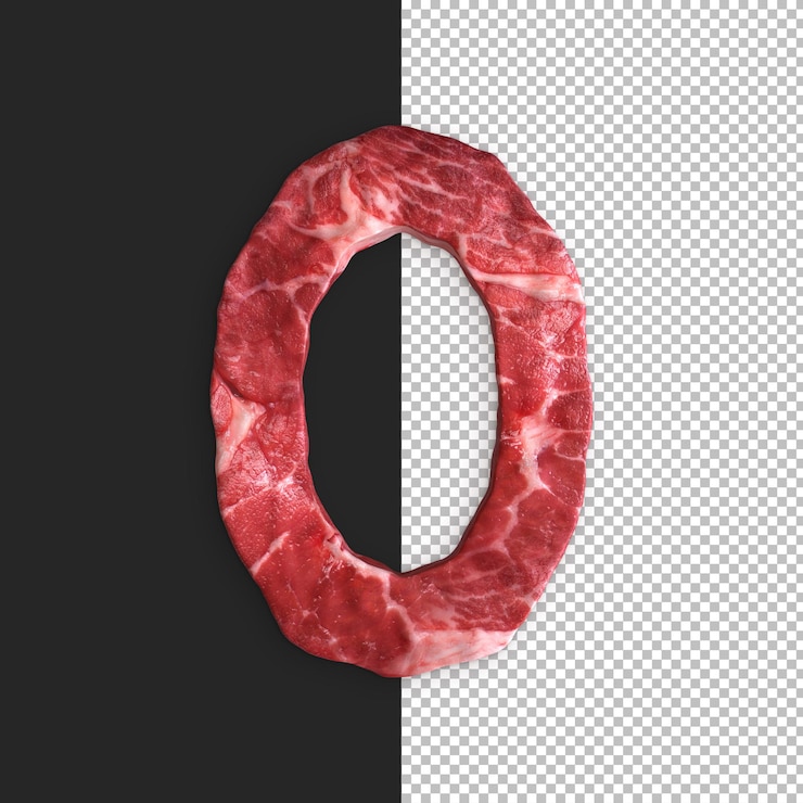 PSD alfabeto de carne sobre fondo negro, número 0