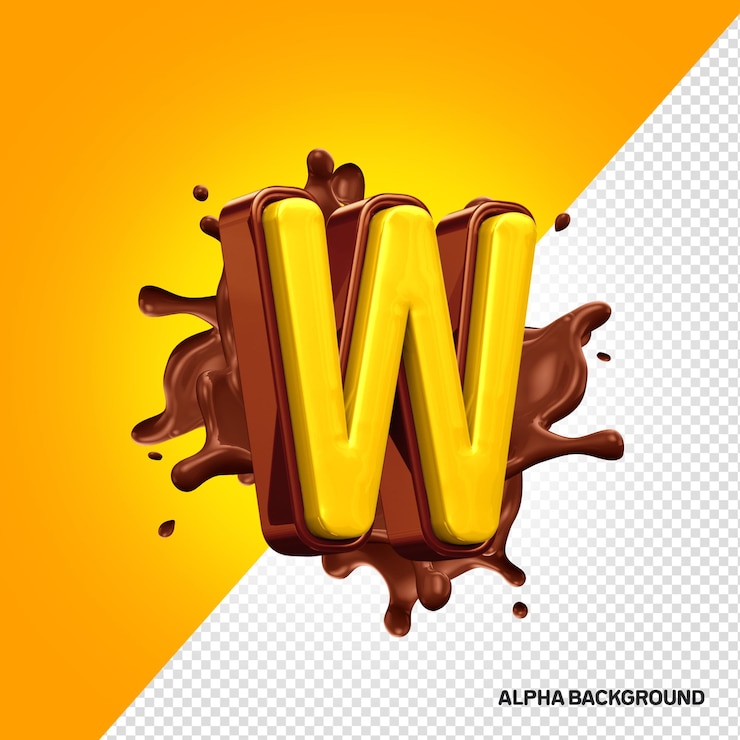 PSD alfabeto de chocolate 3d letra w