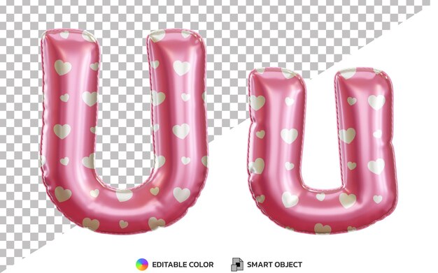 Alfabeto con palloncino in lamina di elio rosa 3d lettera u, maiuscolo e minuscolo