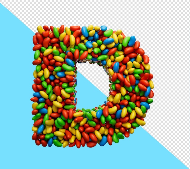 Alfabeto D colorido jujubas Letra D arco-íris doces coloridos jujubas ilustração 3d