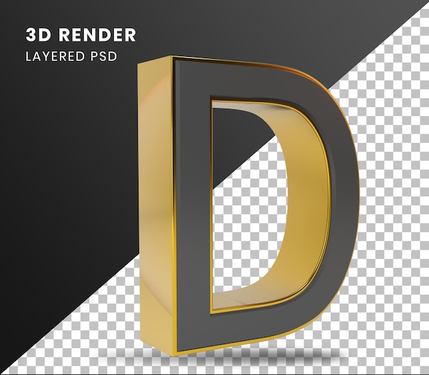 Alfabeto d do ouro da rendição 3d isolado