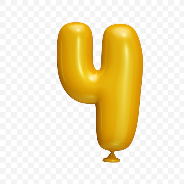 Alfabeto de balão amarelo número 4 em fundo isolado