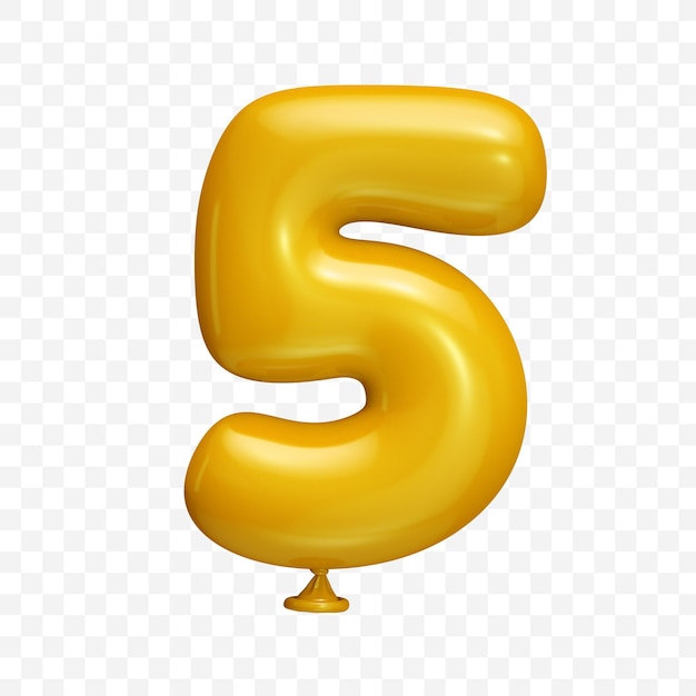 Alfabeto de balão amarelo número 5 em fundo isolado