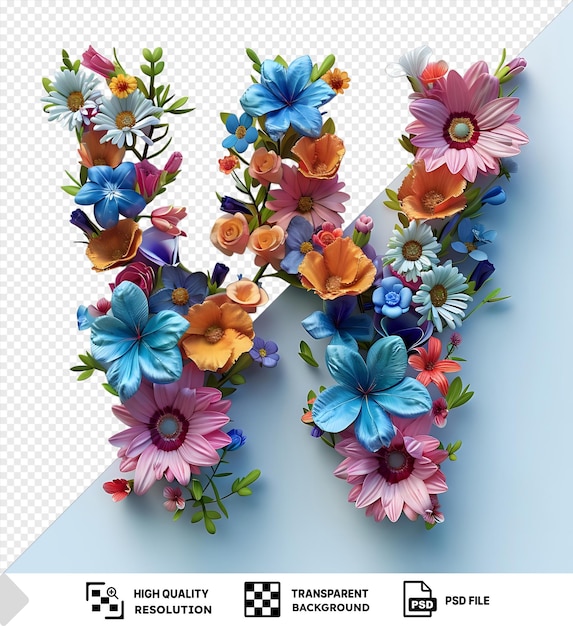 PSD alfabeto de flores w flores em forma de letra png psd