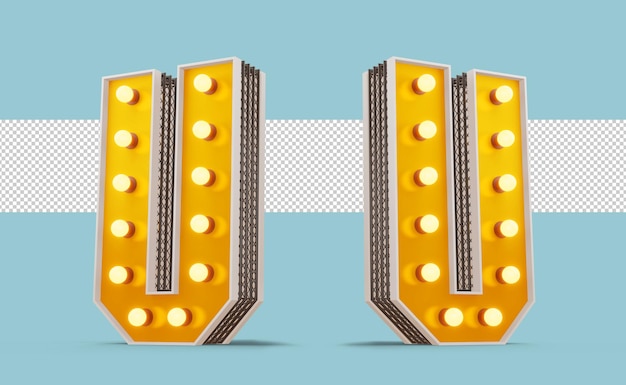 Alfabeto della lampadina in stile Broadway, rendering 3d