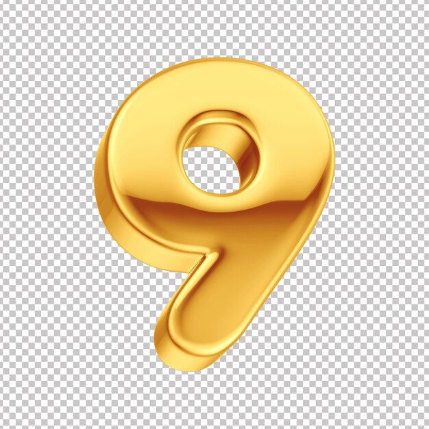 Alfabeto di numeri in oro metallico in PSD 3d numero nove