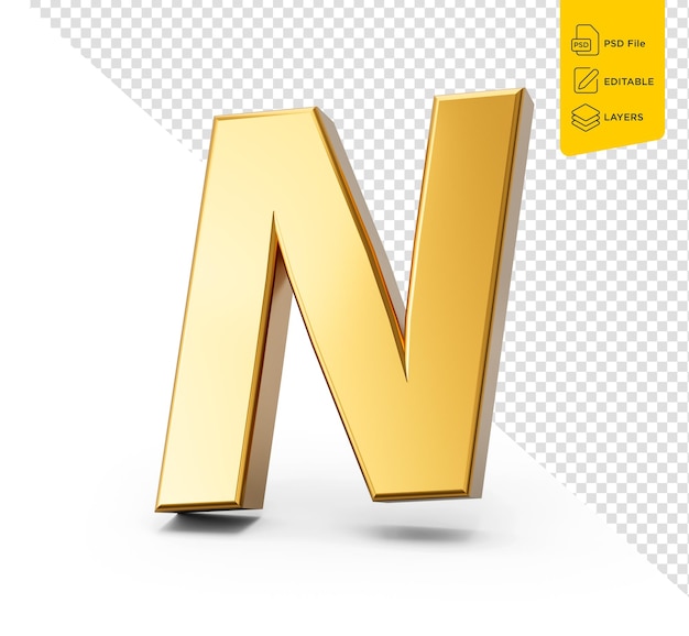 Alfabeto dorato N su sfondo isolato 3D Golden Letters numeri 3d'illustrazione
