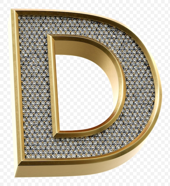 Alfabeto dourado luxuoso com diamantes letra d imagem isolada renderização em 3d