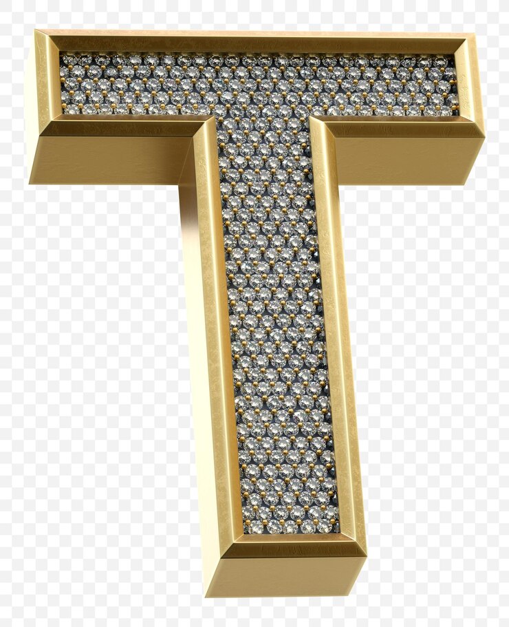 PSD alfabeto dourado luxuoso com diamantes letra t imagem isolada renderização em 3d