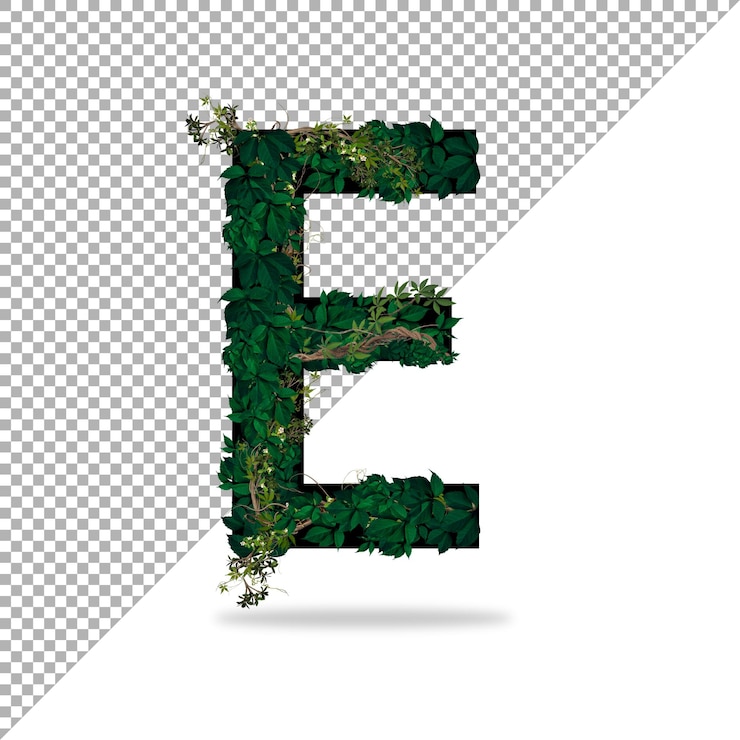 PSD alfabeto e com efeito folha 3d em psd com fundo transparente