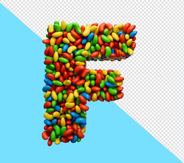 Alfabeto f gomitas de colores letra f arco iris caramelos de colores gominolas ilustración 3d