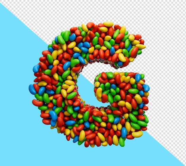 Alfabeto g gomitas de colores letra g arco iris caramelos de colores gominolas ilustración 3d