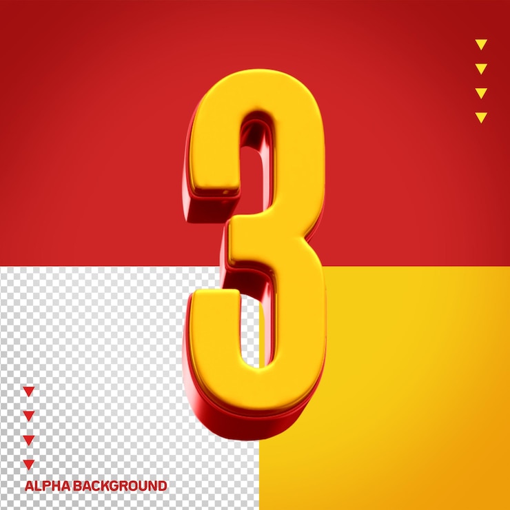 PSD alfabeto galeana 3d número 3 amarillo con rojo
